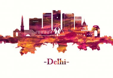 Red skyline of Delhi, Indias capital territory, a massive metropolitan area in the countrys north clipart