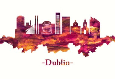 İrlanda Cumhuriyeti'nin başkenti Dublin'in Kırmızı silueti, Liffey Nehri'nin ağzında İrlanda'nın doğu kıyısında