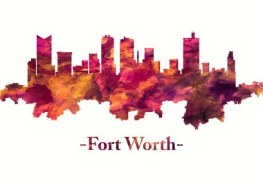 Red skyline of Fort Worth, city in North Central Texas clipart