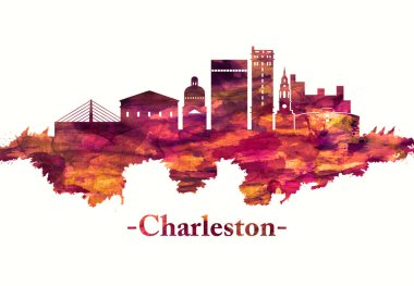 Red skyline of Charleston, the South Carolina port city founded in 1670 clipart