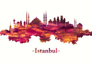 İstanbul'un kırmızı silueti, İstanbul Boğazı'nın karşısında Avrupa ve Asya'yı birbirine katlayan Türkiye'nin önemli bir şehridir.
