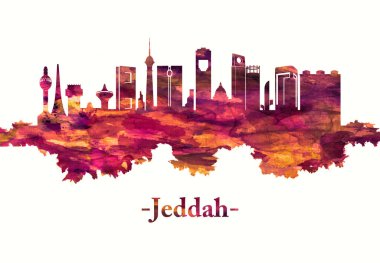 Cidde'nin kırmızı silueti, Kızıldeniz'de bir Suudi Arabistan liman kenti, modern bir ticaret merkezi