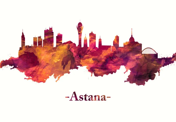 Rode Skyline Van Astana Hoofdstad Van Kazachstan Grensoverschrijdende Rivier Ishim — Stockfoto