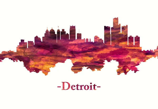 Red Skyline Detroit Den Största Staden Delstaten Michigan — Stockfoto