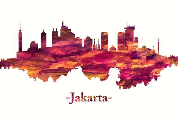 Red Skyline Jakarta Indonesia Massive Capital Sits Northwest Coast Island — Stock Photo, Image