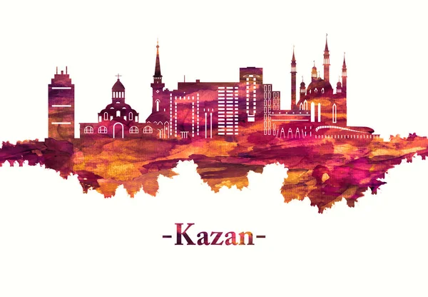Rusya'nın güneybatısındaki Kazan şehrinin kırmızı silueti, Volga ve Kazanka nehirlerinin kıyısında