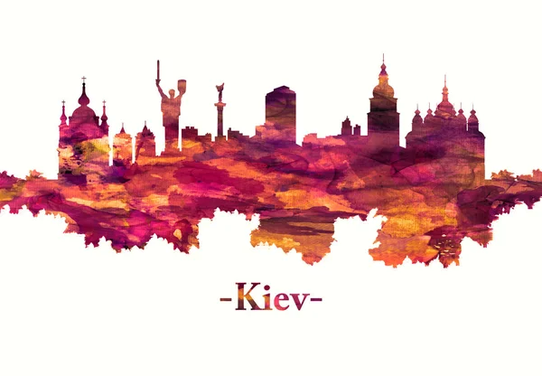 Skyline Rojo Kiev Ciudad Capital Ucrania Dividido Por Río Dniéper — Foto de Stock