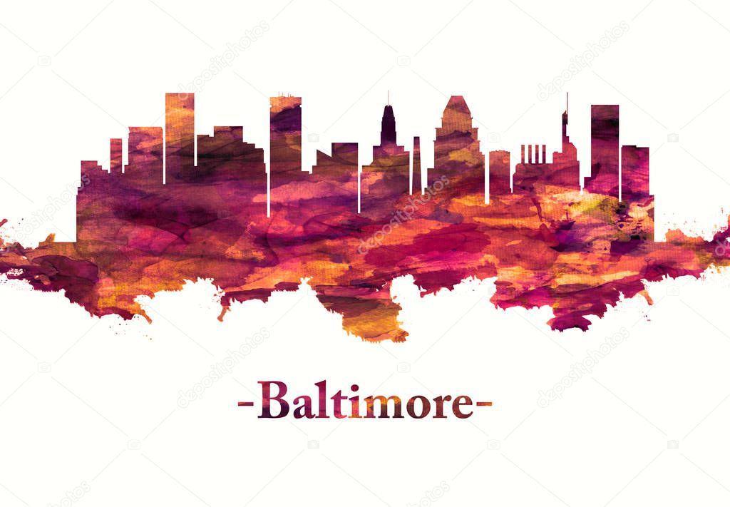 Red skyline of Baltimore, a major city in Maryland with a long history as an important seaport