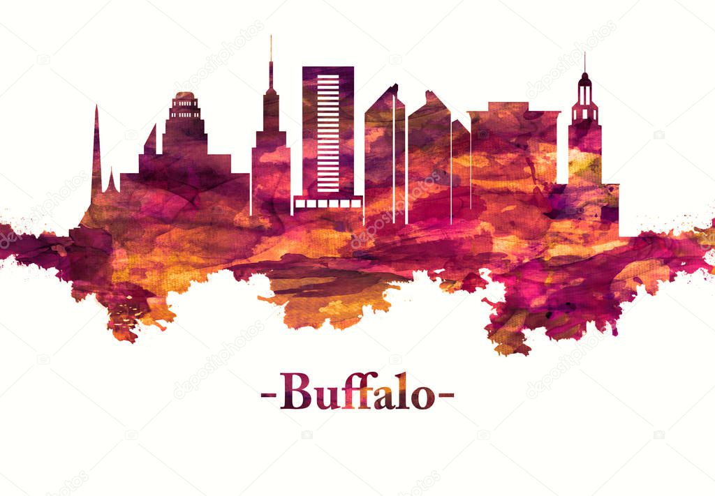 Red skyline of Buffalo, a city on the shores of Lake Erie in upstate New York