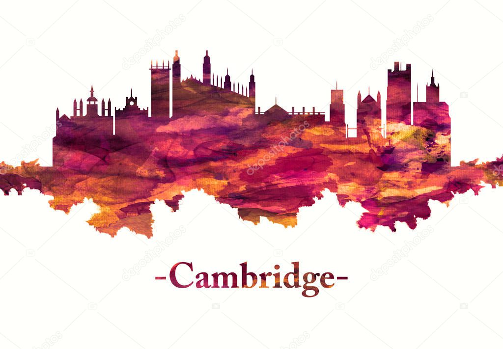 Red skyline of Cambridge city on the River Cam in eastern England