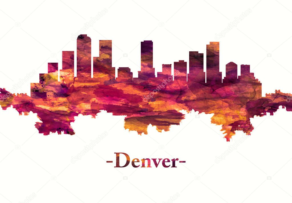 Red skyline of Denver, the capital of Colorado, an American metropolis dating to the Old West era