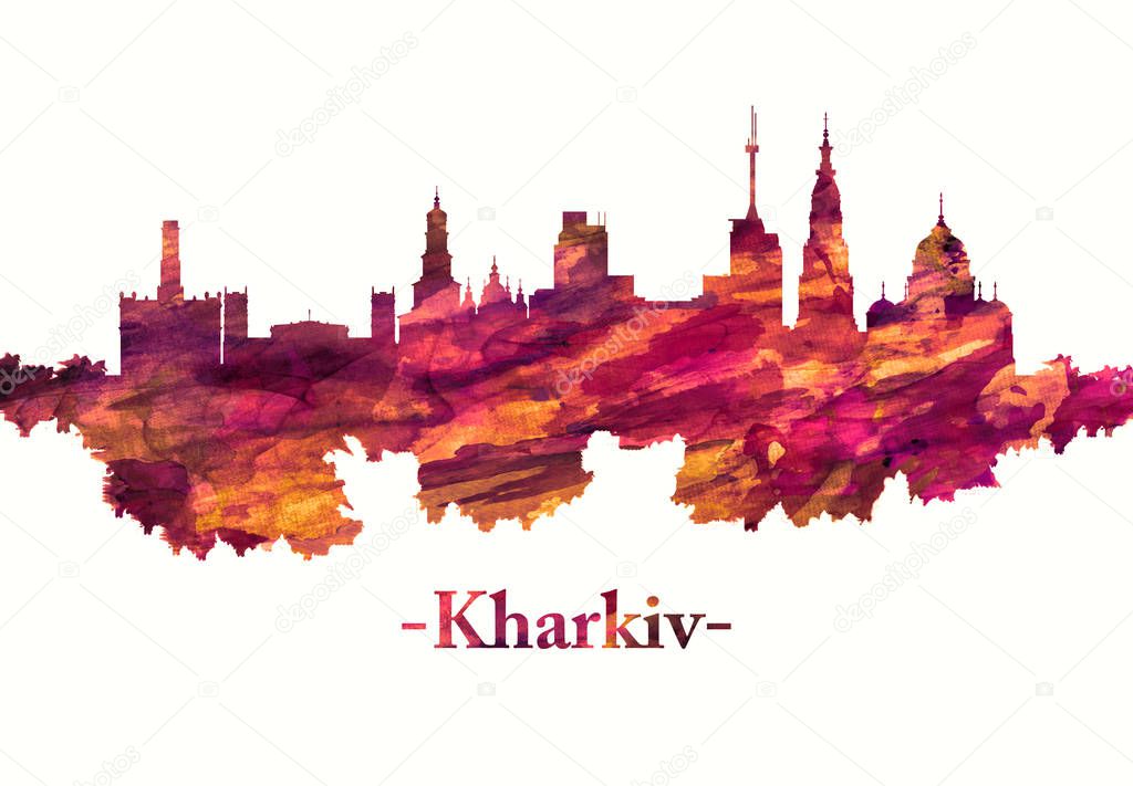 Red skyline of Kharkiv, city in northeast Ukraine