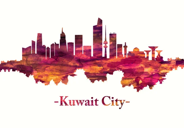 Ορίζοντα Της Πόλης Κουβέιτ Κόκκινο Χρώμα — Φωτογραφία Αρχείου