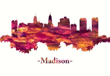 Madison Wisconsin skyline in red clipart