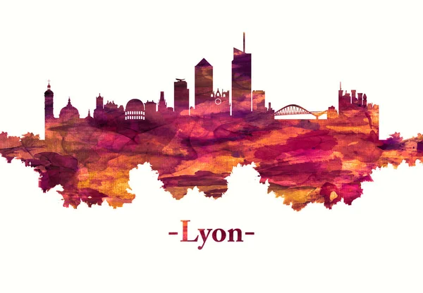 Lyon Francja Skyline Kolorze Czerwonym — Zdjęcie stockowe