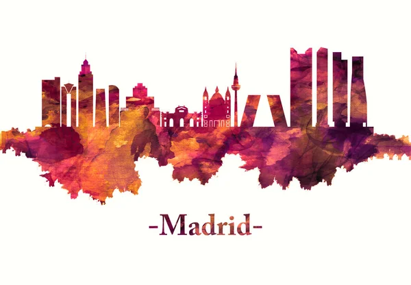 Madrid Spanje Skyline Het Rood — Stockfoto