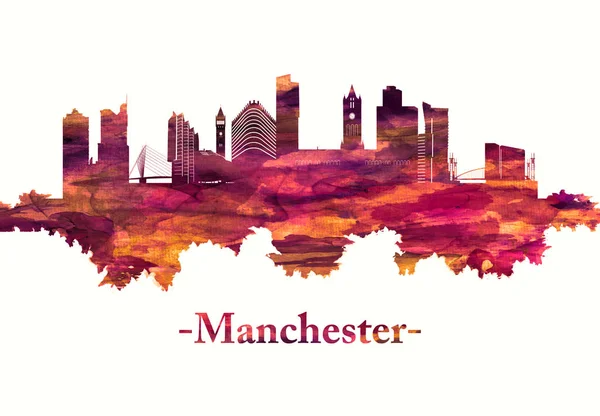 Manchester Cidade Inglaterra Skyline Vermelho — Fotografia de Stock