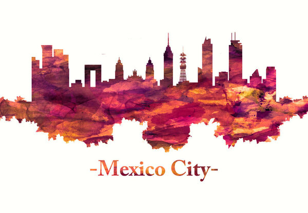 Mexico City Mexico skyline in red