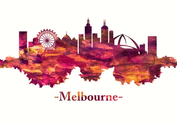 Melbourne Australia Skyline Kolorze Czerwonym — Zdjęcie stockowe