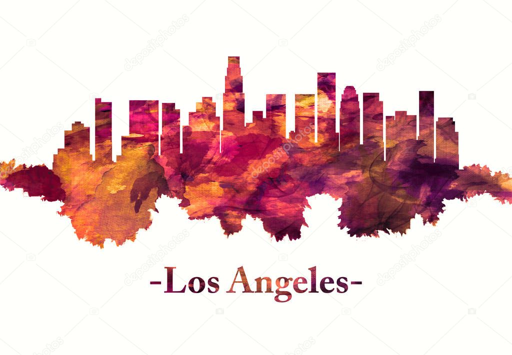 Los Angeles California skyline in red