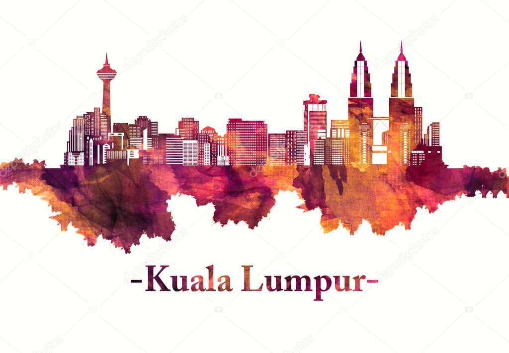 Kuala Lumpur Malaysia skyline in red