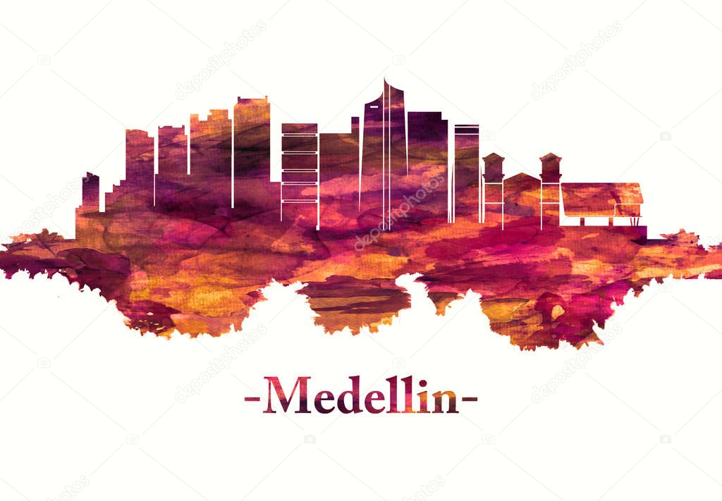 Medellin Colombia skyline in red