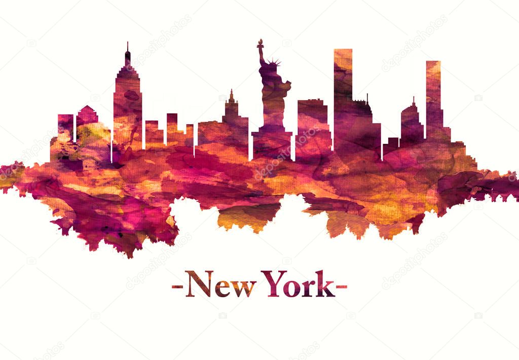 New York skyline in red