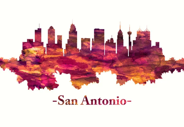 Kırmızı San Antonio Teksas Silueti — Stok fotoğraf