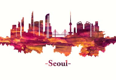 Seoul South Korea skyline in red clipart