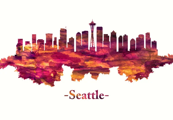 Seattle Washington Skyline Kolorze Czerwonym — Zdjęcie stockowe