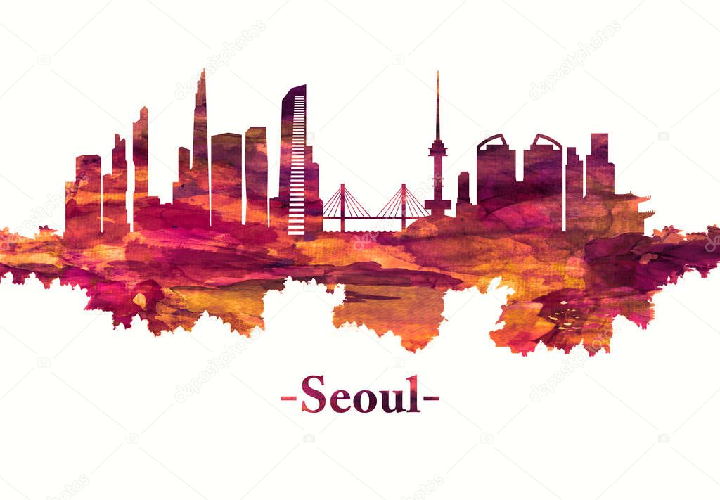 Seoul South Korea skyline in red