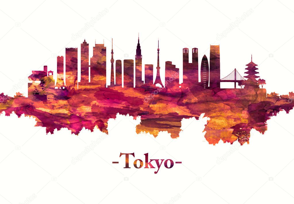 Tokyo Japan skyline in red