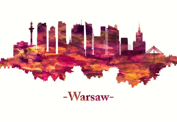 Varşova Polonya Silueti Kırmızı — Stok fotoğraf