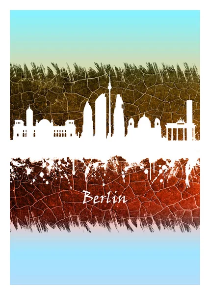德国首都柏林的蓝色和白色天际线 — 图库照片