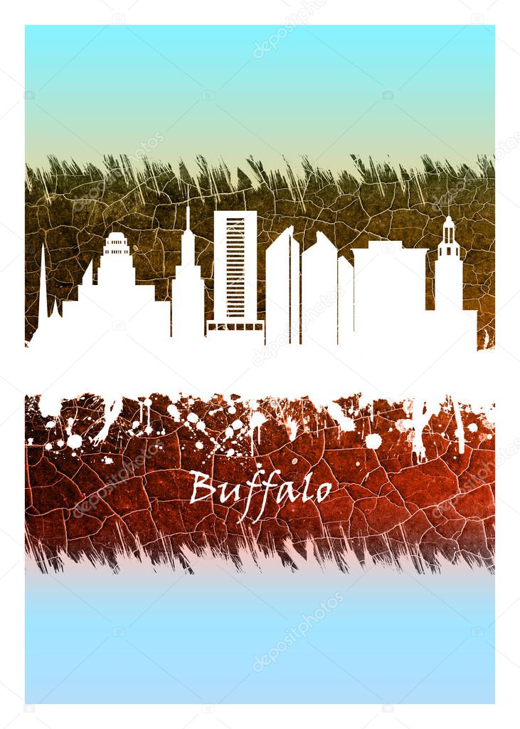 Blue and White skyline of Buffalo, a city on the shores of Lake Erie in upstate New York