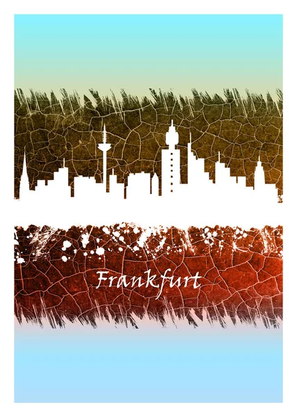 法兰克福的蓝色和白色天际线 德国中部城市美因河 — 图库照片