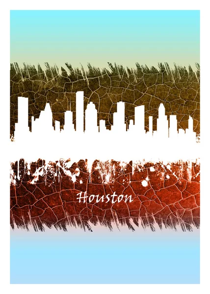 休斯敦的蓝白天际线 得克萨斯州的大都市 延伸到加尔维斯顿湾 — 图库照片
