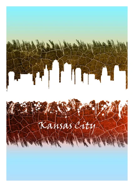 Kansas City Mavi Beyaz Silueti Kansas Ile Sınır Straddling Missouri — Stok fotoğraf