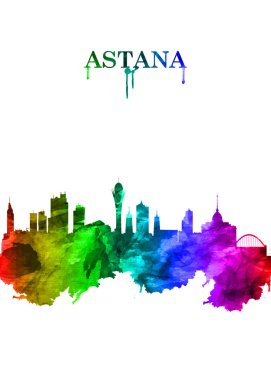 Astana 'nın gökkuşağı portresi. Kazakistan' ın başkenti. Ülkenin kuzeyinde Ishim Nehri 'nin üzerinde uzanan.