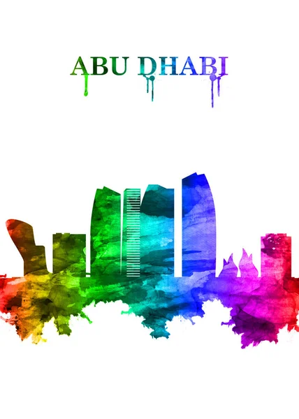 Porträt Regenbogen Skyline Von Abu Dhabi Der Hauptstadt Der Vereinigten — Stockfoto