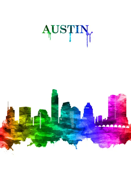 Portret Rainbow Skyline Van Austin Hoofdstad Van Texas Een Binnenstad — Stockfoto