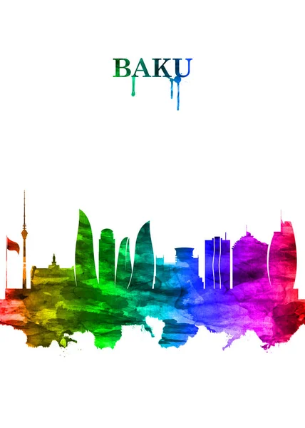 Retrato Arco Íris Skyline Baku Capital Centro Comercial Azerbaijão Uma — Fotografia de Stock