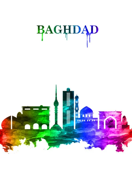 Porträt Regenbogen Skyline Von Bagdad Der Hauptstadt Und Größten Stadt — Stockfoto
