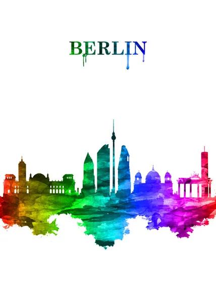 Porträt Regenbogen Skyline Von Berlin Der Hauptstadt Deutschlands lizenzfreie Stockbilder