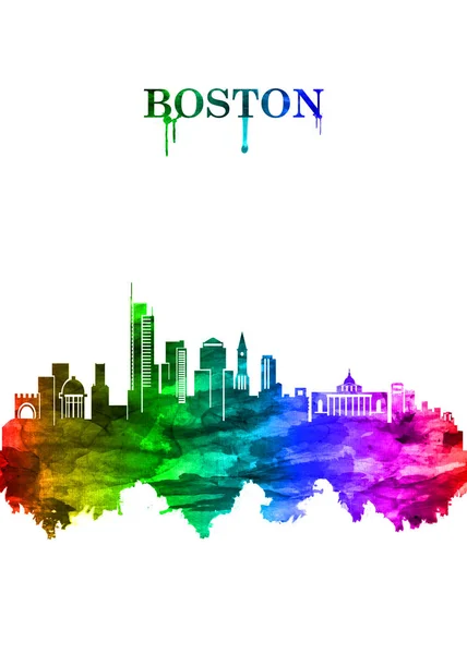 Portret Rainbow Skyline Van Boston Massachusetts Hoofdstad Grootste Stad Opgericht — Stockfoto