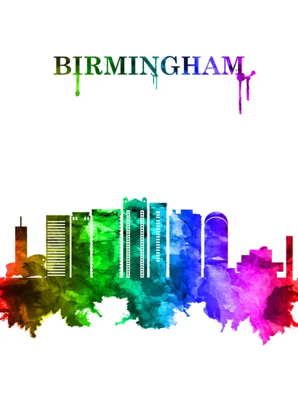 Portret Rainbow Skyline Van Birmingham Een Grote Stad Regio Englands — Stockfoto