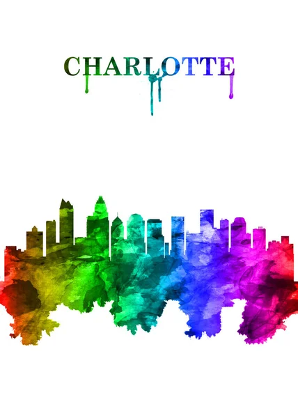 Portrait Rainbow Skyline Charlotte Major City Commercial Hub North Carolina — стокове фото