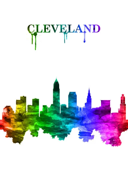 Porträtt Rainbow Skyline Cleveland Stor Stad Den Amerikanska Delstaten Ohio — Stockfoto