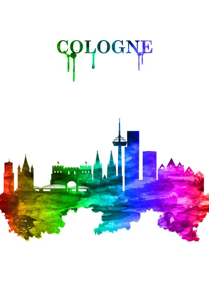 Portret Regenboog Skyline Van Keulen Een 2000 Jaar Oude Stad — Stockfoto