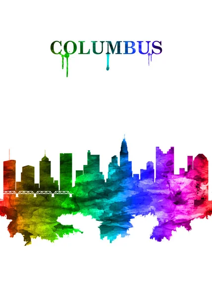 Portrait Rainbow Skyline Columbus Ohios State Capital Citys Scioto Mile — стокове фото
